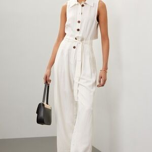 Reiss Perla Ivory Sleeveless Jumpsuit with Button Detail